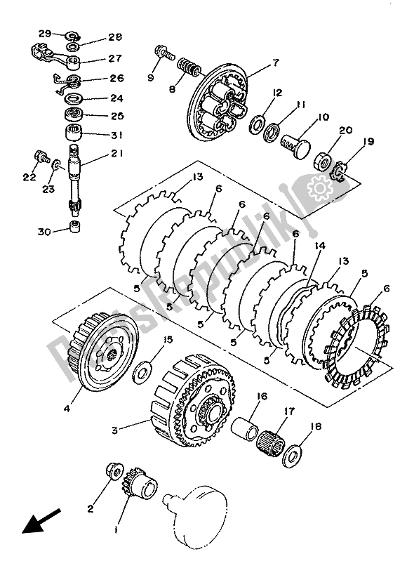 All parts for the Clutch of the Yamaha YZ 125 1989