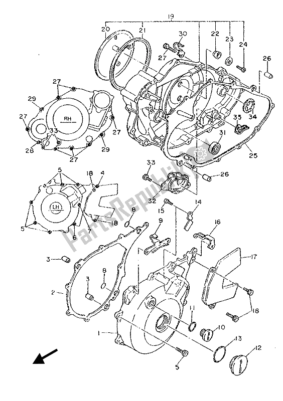 All parts for the Crankcase Cover 1 of the Yamaha SRX 600 1987