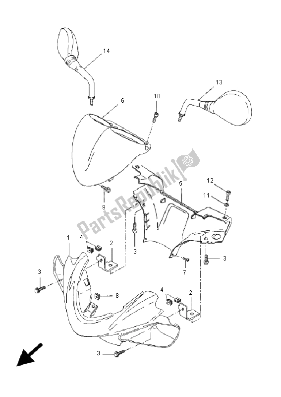 All parts for the Cowling 1 of the Yamaha YQ 50R Aerox 2008