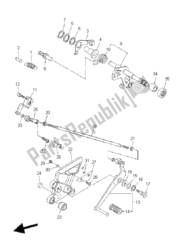 Alle onderdelen voor de Schakelas van de Yamaha FZ6 SHG 600 2009