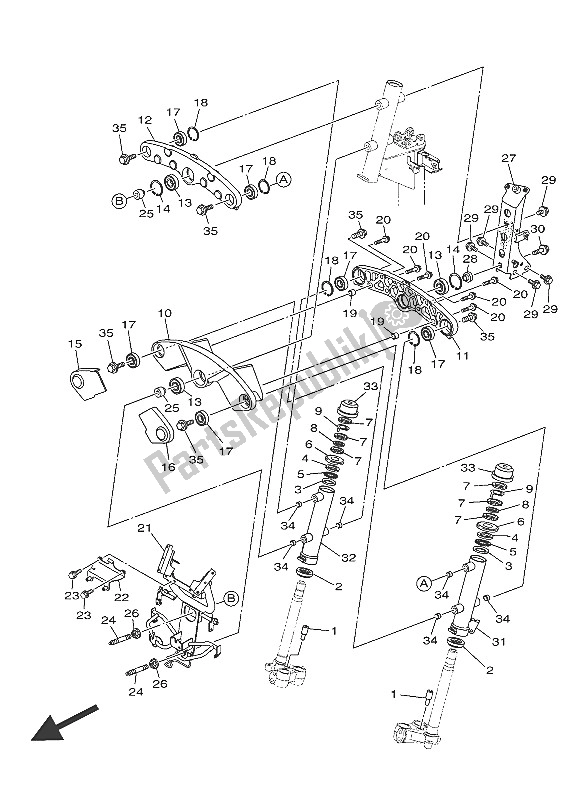 All parts for the Steering of the Yamaha MW 125A 2016