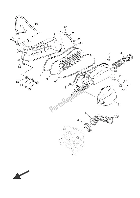 Alle onderdelen voor de Intake 2 van de Yamaha YP 125 RA 2016