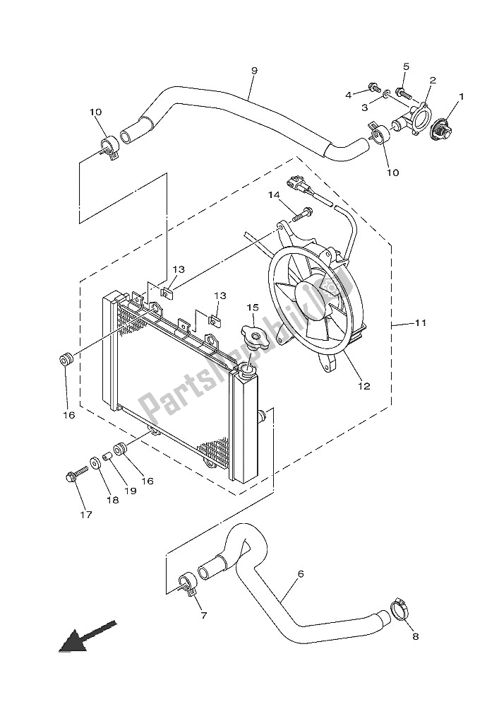 All parts for the Radiator & Hose of the Yamaha YFM 700 FWA Grizzly 4X4 2016