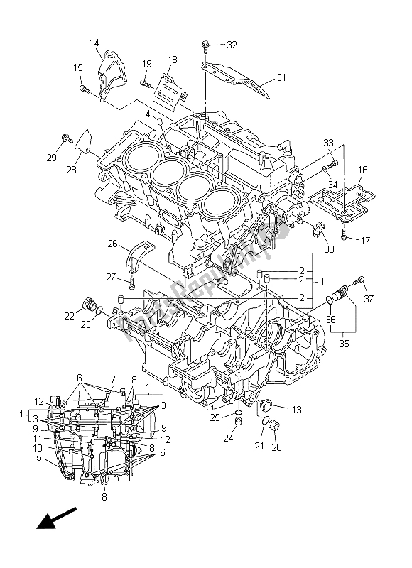 All parts for the Crankcase of the Yamaha FJR 1300 AE 2015