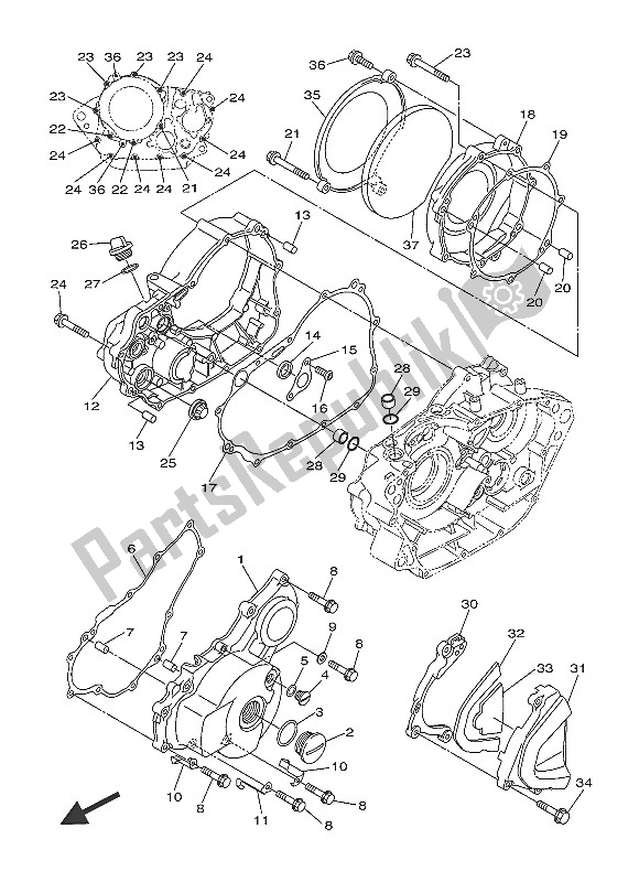 All parts for the Crankcase Cover 1 of the Yamaha WR 250R 2016