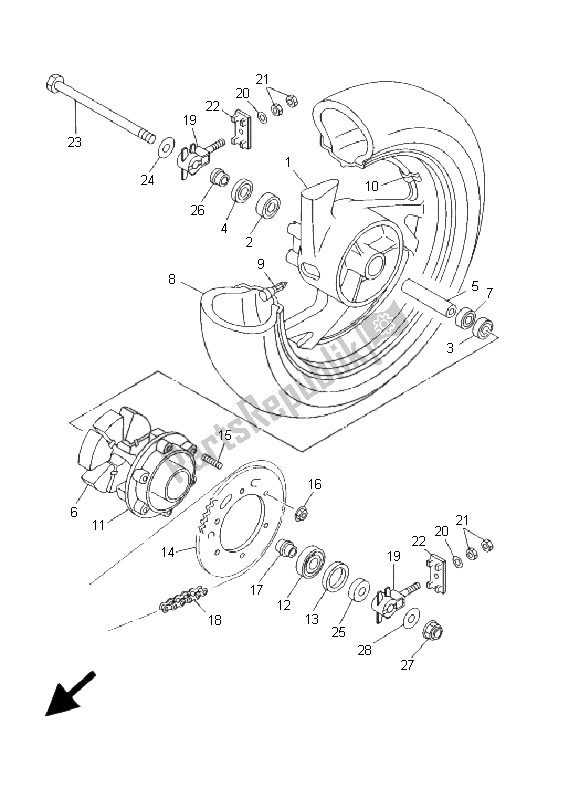 All parts for the Rear Wheel of the Yamaha TDM 850 2000