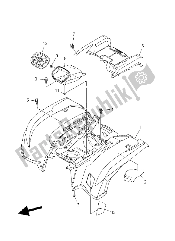 All parts for the Rear Fender of the Yamaha YFM 700 FWA Grizzly 4X4 2014