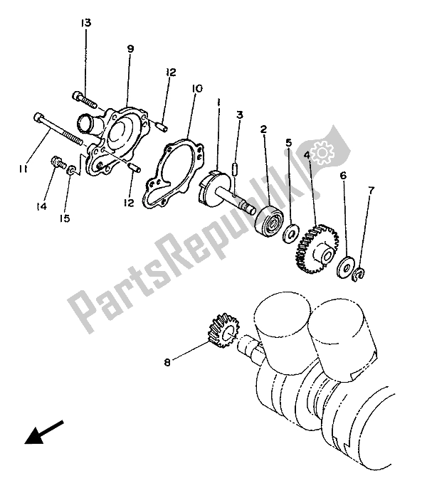 All parts for the Waterpump of the Yamaha TZR 250 1987