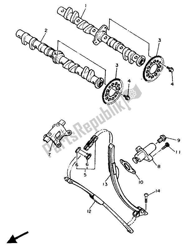 Toutes les pièces pour le Arbre à Cames Et Chaîne du Yamaha FZR 600 Genesis 1990