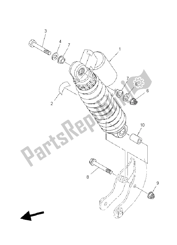 All parts for the Rear Suspension of the Yamaha YFM 350R 2004