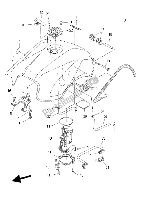 All parts for the Fuel Tank of the Yamaha FZ6 NHG 600 2009