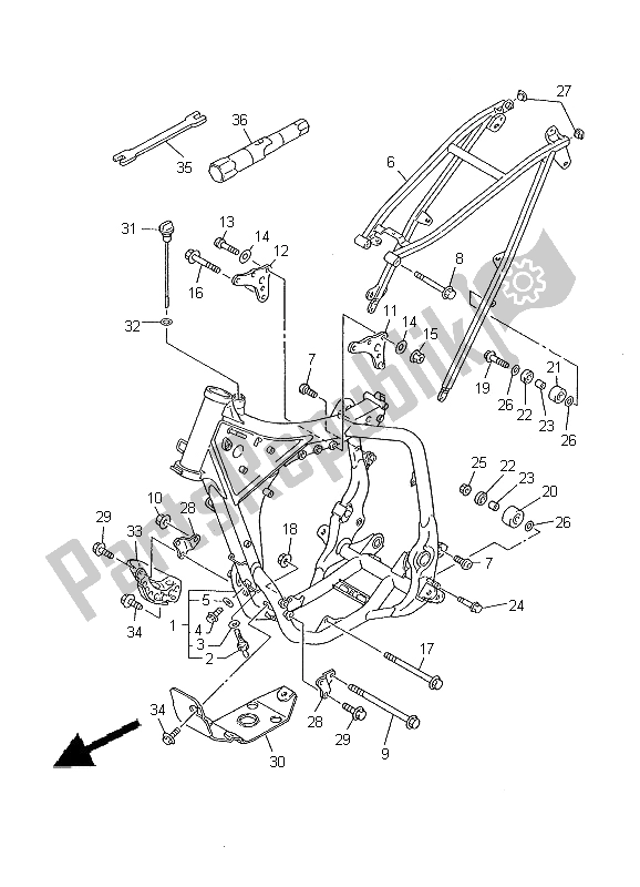 All parts for the Frame of the Yamaha YZ 426F 2000