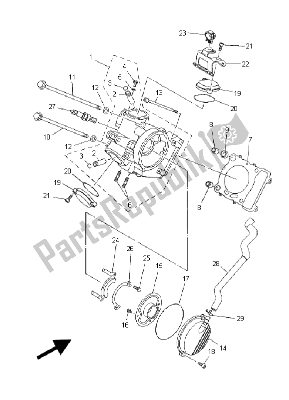 All parts for the Cylinder Head of the Yamaha YXR 450 FA Rhino 2006