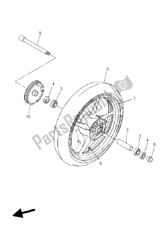 All parts for the Front Wheel of the Yamaha FZ1 NA Fazer 1000 2010