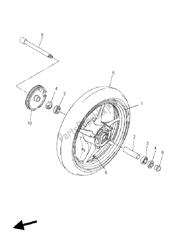 All parts for the Front Wheel of the Yamaha FZ1 NA Fazer 1000 2010