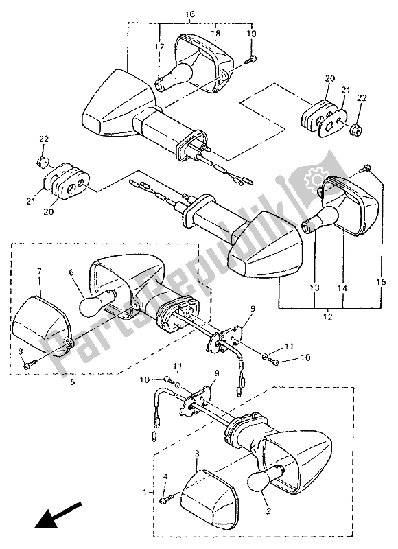 All parts for the Flasher Light of the Yamaha FZR 600R 1994