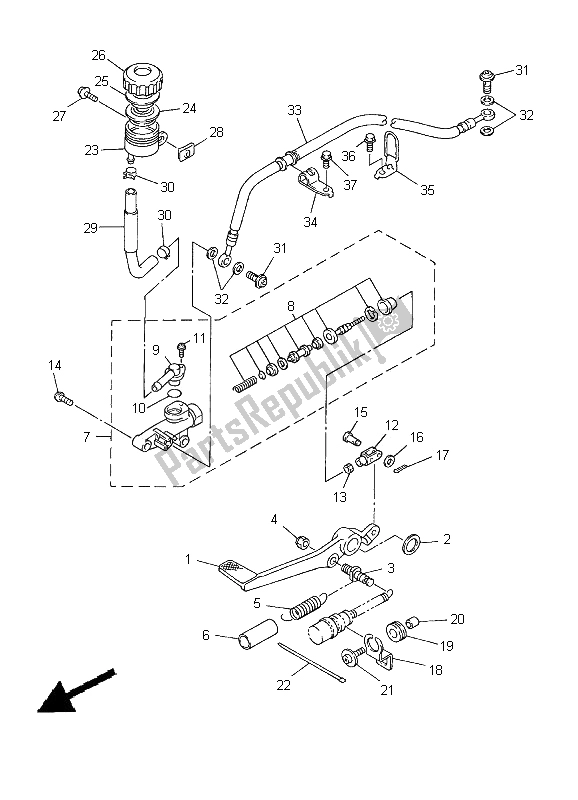 Todas as partes de Cilindro Mestre Traseiro do Yamaha YZF R6 600 2000