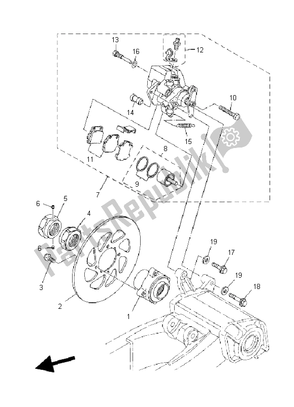 All parts for the Rear Brake Caliper of the Yamaha YFM 660R 2005