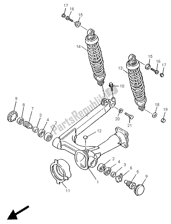 All parts for the Rear Arm & Suspension of the Yamaha XV 750 Virago 1996