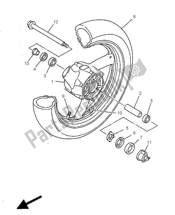 All parts for the Front Wheel of the Yamaha XJ 600S Diversion 1998