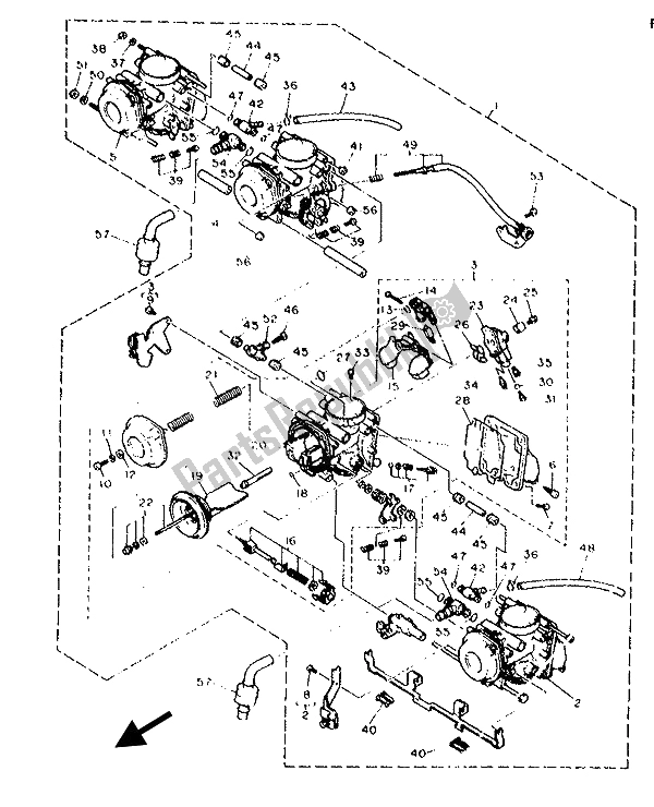 Alle onderdelen voor de Alternata (carburateur) van de Yamaha FZR 1000 1992