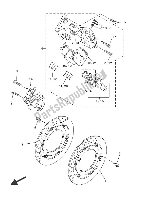 All parts for the Front Brake Caliper of the Yamaha XJ6F 600 2016