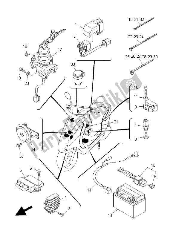 All parts for the Electrical 1 of the Yamaha XC 125E Vity 2008