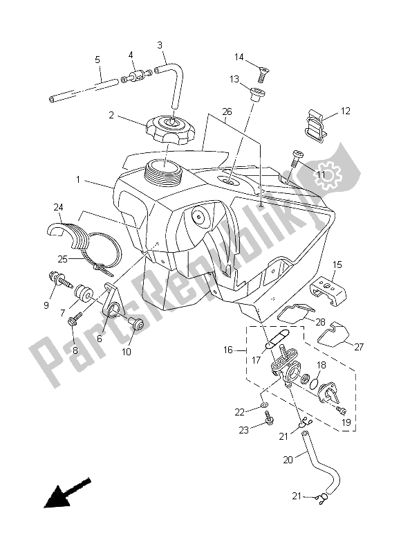 All parts for the Fuel Tank of the Yamaha YZ 250 2014