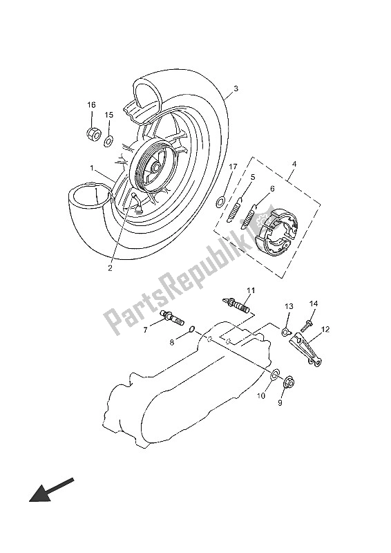 All parts for the Rear Wheel of the Yamaha YN 50 2016