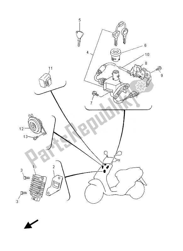 Toutes les pièces pour le électrique 1 du Yamaha YN 50F 2013