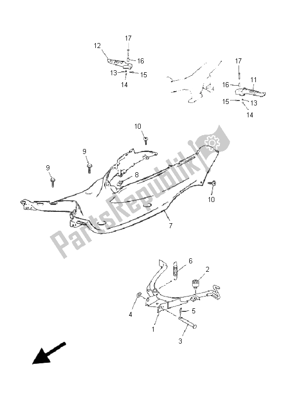 All parts for the Stand & Footrest of the Yamaha CS 50 RR LC JOG 2008