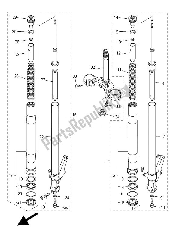 Alle onderdelen voor de Voorvork van de Yamaha FZ8 NA 800 2014