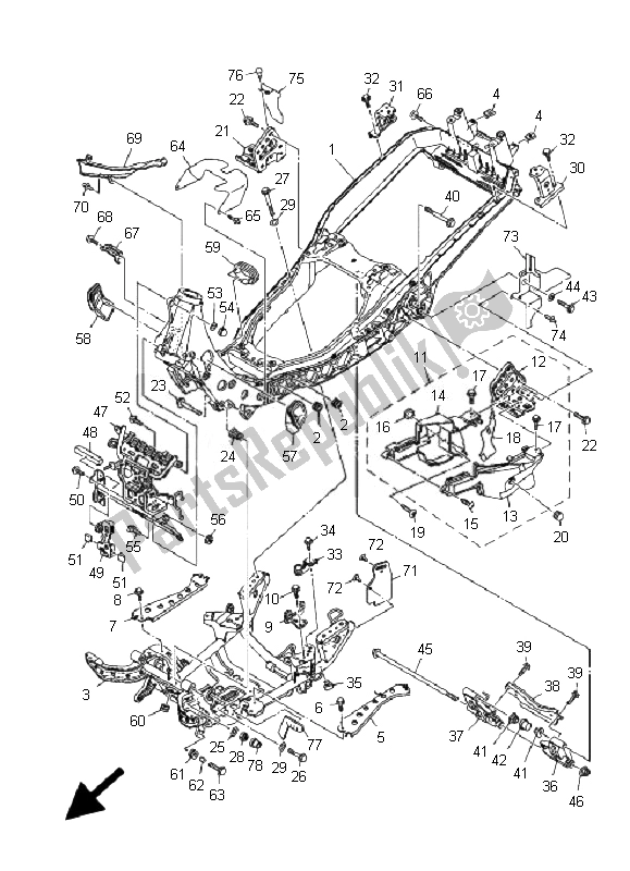 All parts for the Frame of the Yamaha YP 400A Majesty 2007