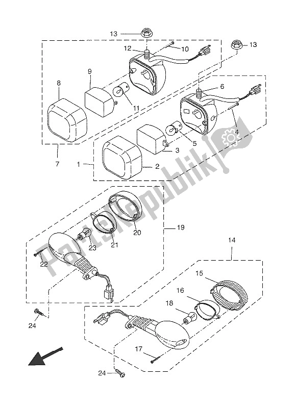 All parts for the Flasher Light of the Yamaha CW 50 2016