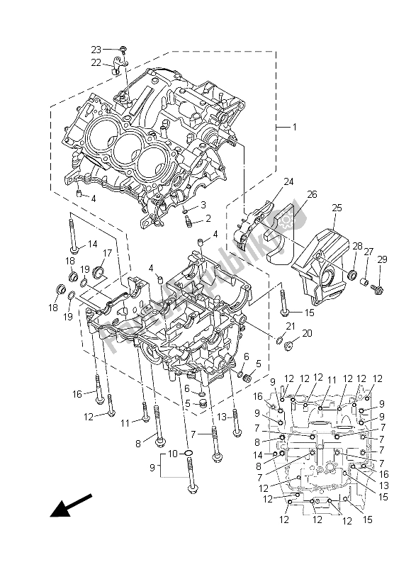 All parts for the Crankcase of the Yamaha MT 09 900 2015