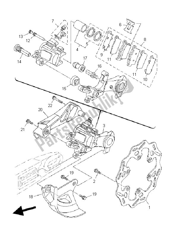 All parts for the Rear Brake Caliper of the Yamaha WR 450F 2008