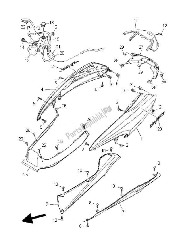 All parts for the Side Cover of the Yamaha YP 400 Majesty 2010