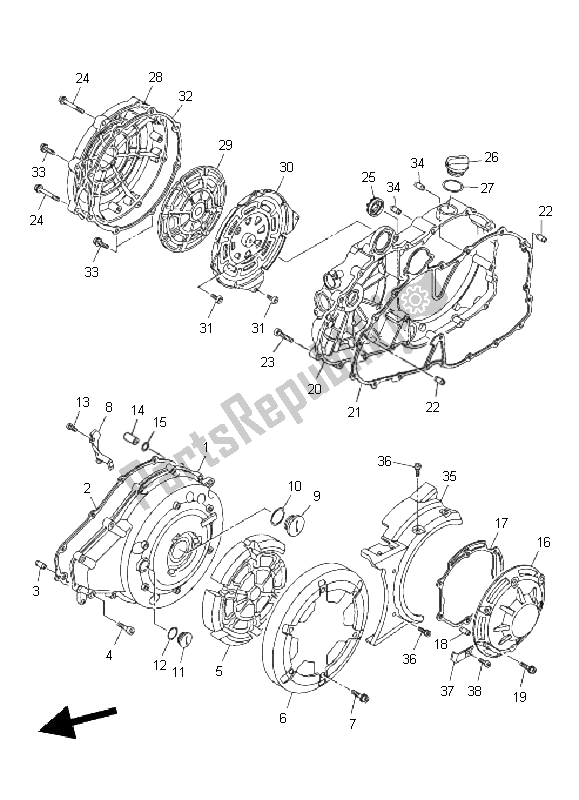 All parts for the Crankcase Cover 1 of the Yamaha VMX 17 1700 2011