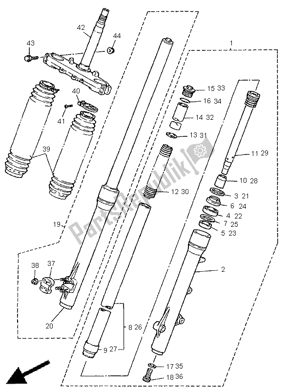 All parts for the Front Fork of the Yamaha XT 600E 1998