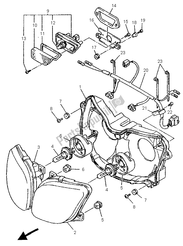 All parts for the Alternate Headlight (uk,ir) of the Yamaha YZF 750R 1995