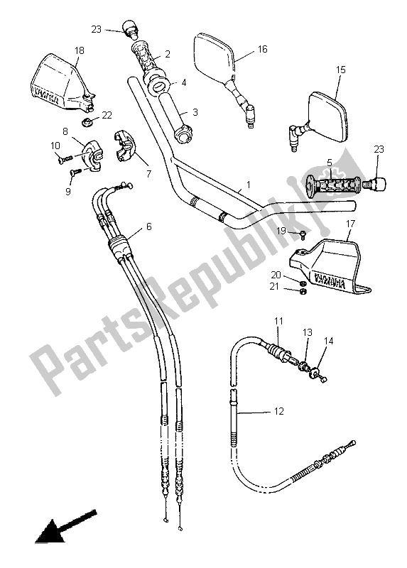 All parts for the Steering Handle & Cable of the Yamaha XT 600E 1998