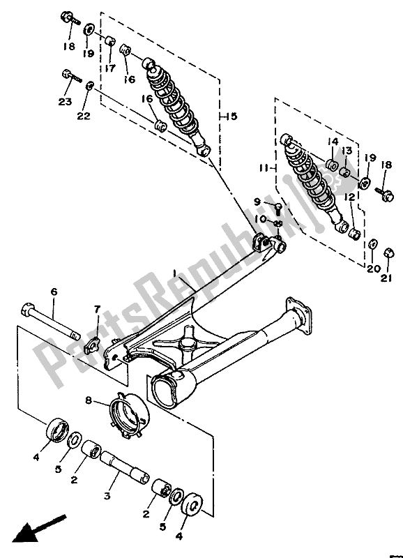 Todas las partes para Brazo Trasero Y Suspensión de Yamaha XV 535 Virago 1991