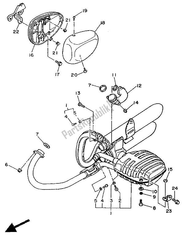 Toutes les pièces pour le échappement du Yamaha XV 535 Virago 1991