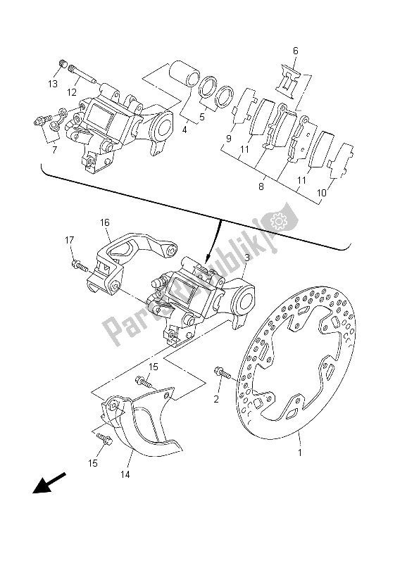 All parts for the Rear Brake Caliper of the Yamaha YZ 450F 2003