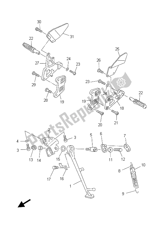 All parts for the Stand & Footrest of the Yamaha YZF R7 700 1999