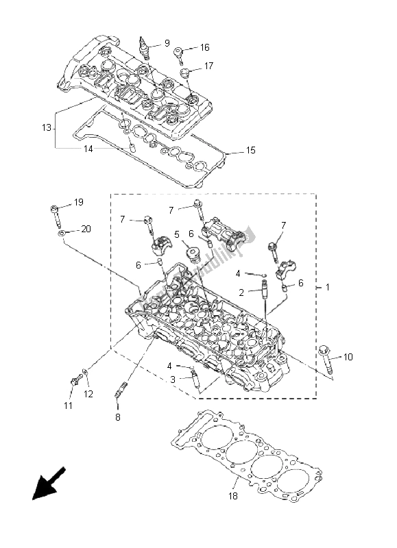 All parts for the Cylinder of the Yamaha FJR 1300A 2008