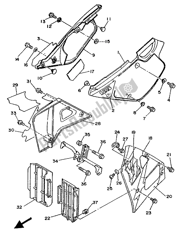 Tutte le parti per il Coperchio Laterale E Serbatoio Dell'olio del Yamaha YZ 125 LC 1992