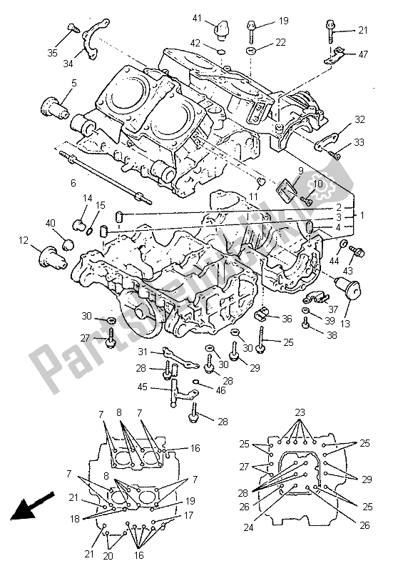 All parts for the Crankcase of the Yamaha V MAX 12 1200 1999