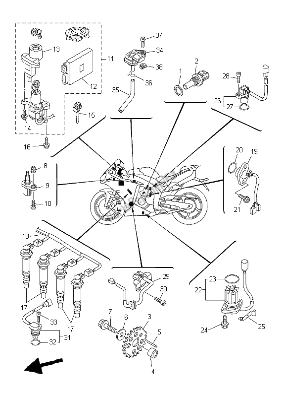 Alle onderdelen voor de Elektrisch 1 van de Yamaha YZF R1 1000 2009