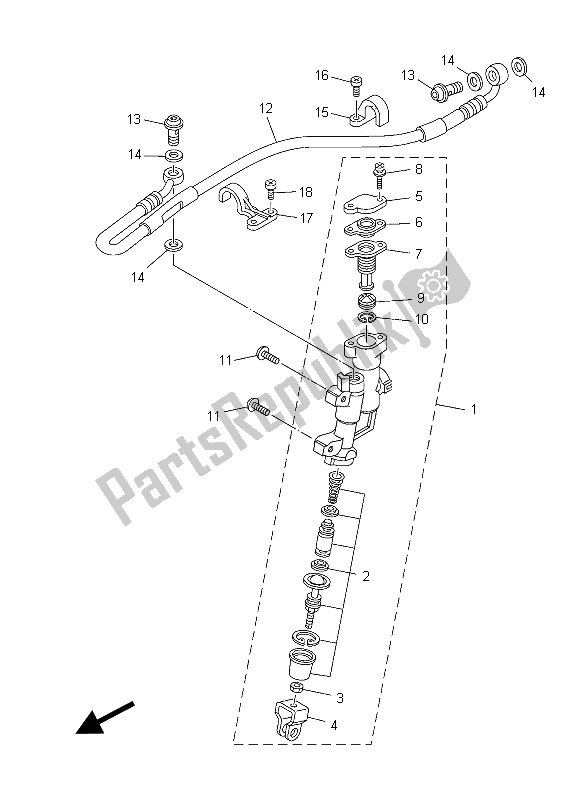 All parts for the Rear Master Cylinder of the Yamaha YZ 125 2015